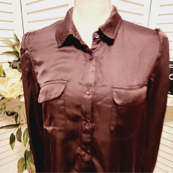 YOUNG FABULOUS & BROKE BROWN SILK LIKE BLOUSE SIZE MED - Picture 3 of 7